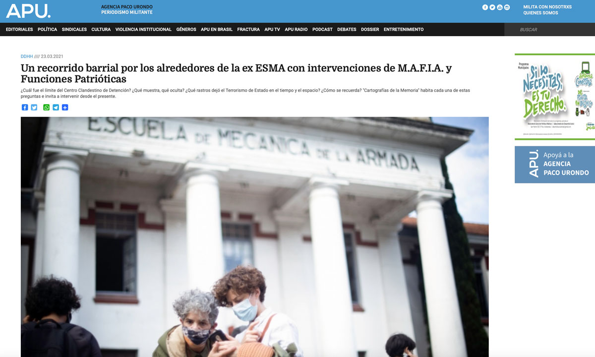 Un recorrido barrial por los alrededores de la ex ESMA con intervenciones de M.A.F.I.A. y Funciones Patrióticas