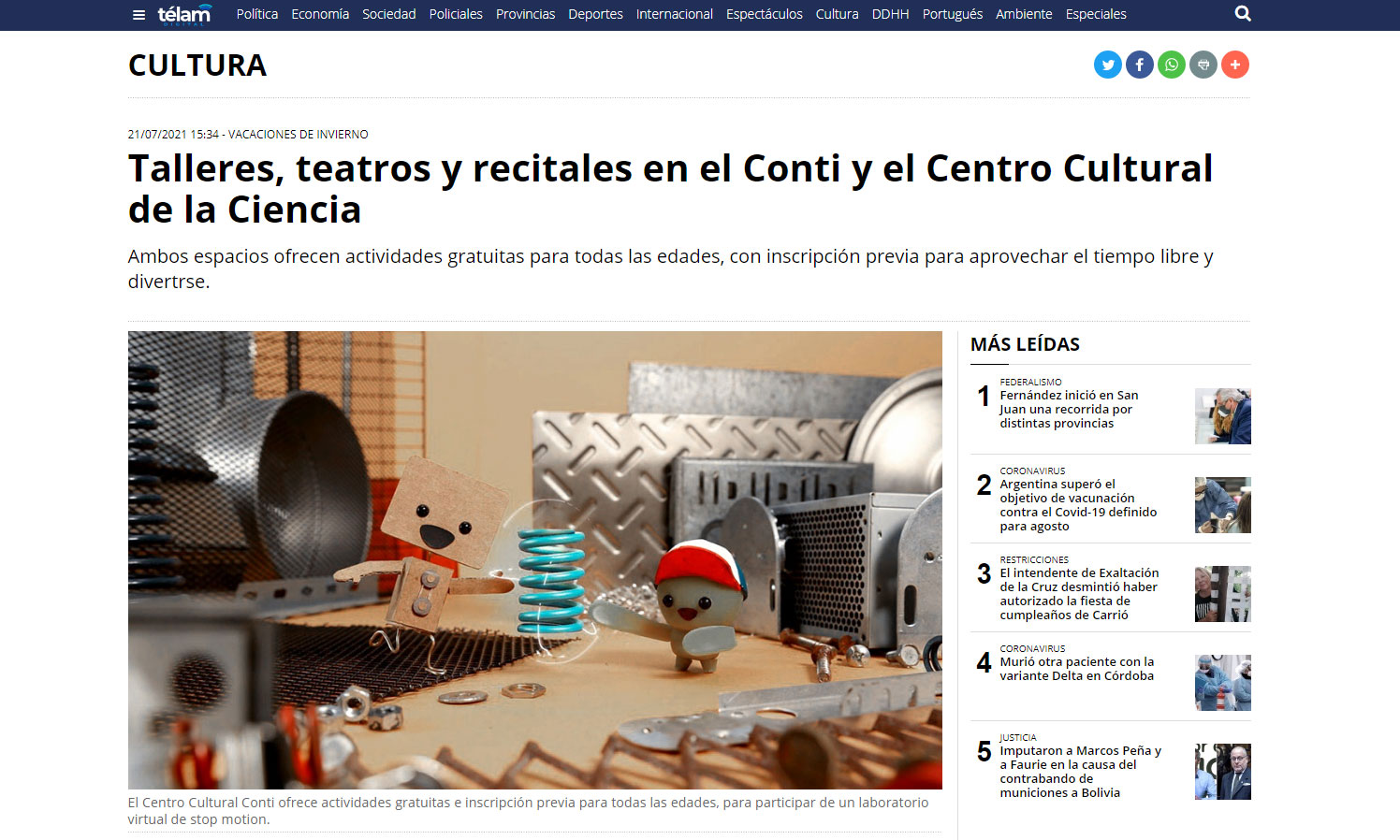 Talleres, teatros y recitales en el Conti y el Centro Cultural de la Ciencia