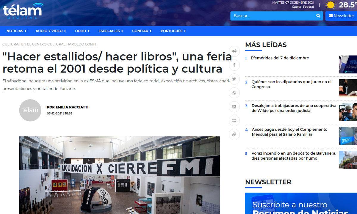 "Hacer estallidos/ hacer libros", una feria retoma el 2001 desde política y cultura