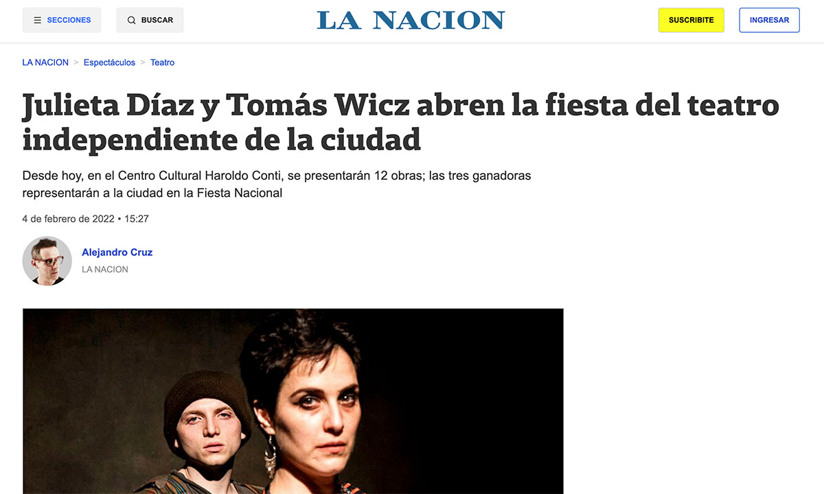 Julieta Díaz y Tomás Wicz abren la fiesta del teatro independiente de la ciudad