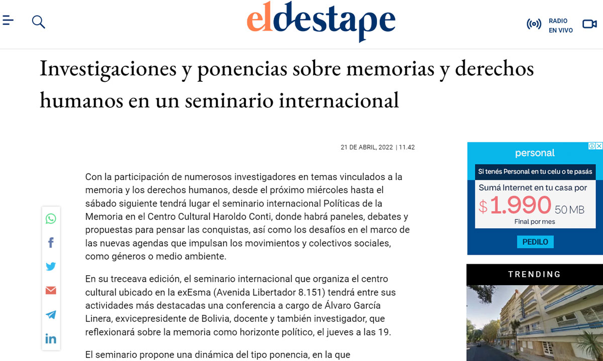 Investigaciones y ponencias sobre memorias y derechos humanos en un seminario internacional