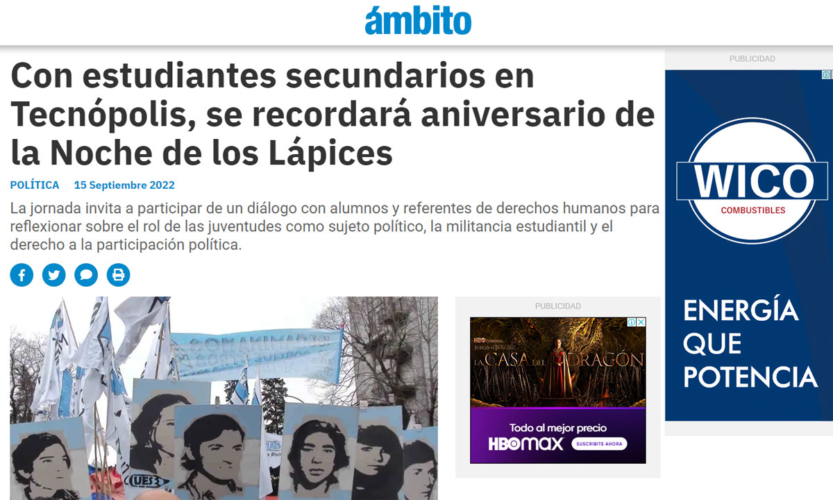 Con estudiantes secundarios en Tecnópolis, se recordará aniversario de la Noche de los Lápices