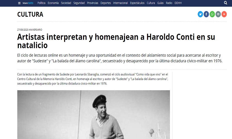 Artistas interpretan y homenajean a Haroldo Conti en su natalicio